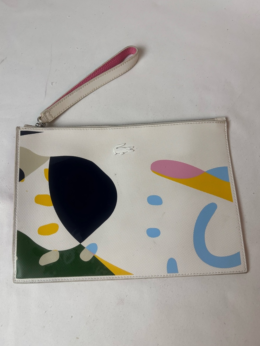 Lacoste Womens Graphic Anna Clutch Bag Wristlet White Abstract Colorful Print